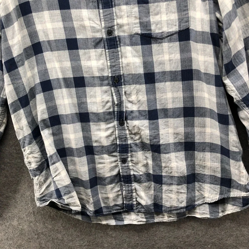 Banana Republic Slim Fit Crinkle Cotton Flannel Shirt Mens XL Blue Plaid